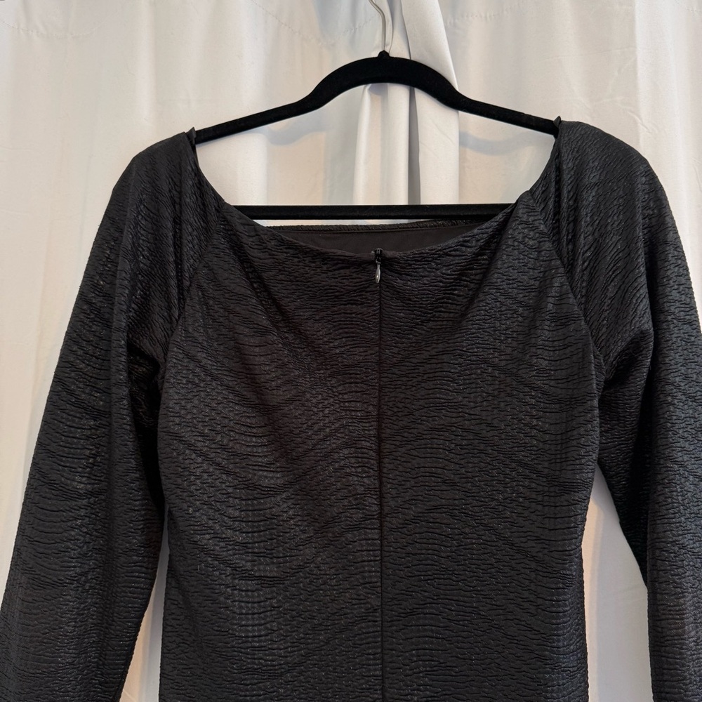 David Meister Black Ruched Beaded Cocktail Dress Long Sleeve Size 10 - Picture 9 of 12